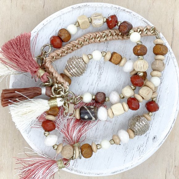 Jewelry - 3/$25 Set of 3 dark red & tan stretch bracelets